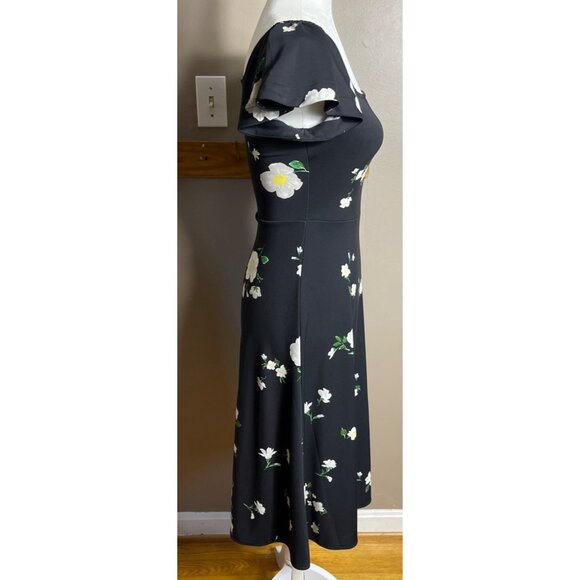 Banana Republic Dress A-line Midi Black Floral Jersey Feminine Comfy Womens XS - Picture 2 of 8